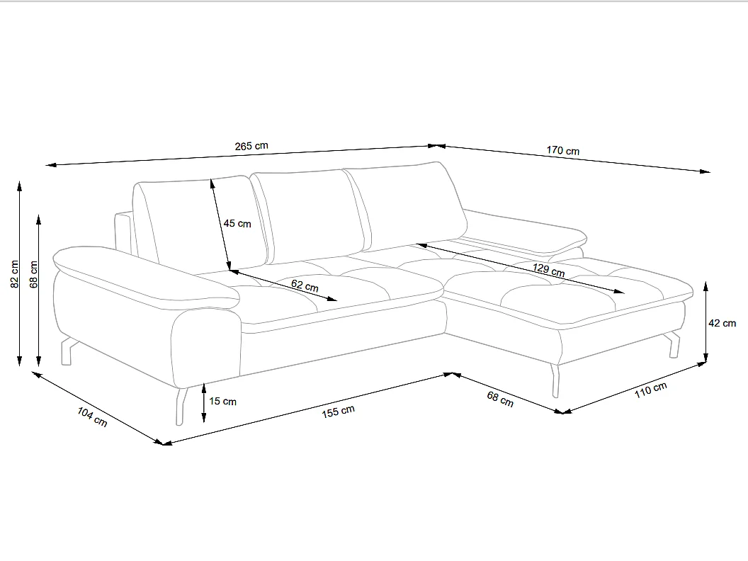 Ecksofa mit Schlaffunktion - Ecke rechts - Strukturstoff - Blau - ARCHIBALD