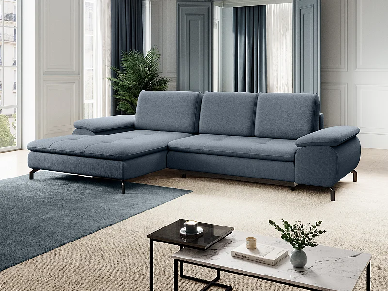 Ecksofa mit Schlaffunktion - Ecke links - Strukturstoff - Blau - ARCHIBALD