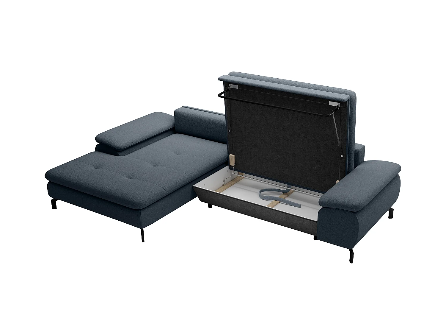 Canapé d'angle gauche convertible en tissu texturé bleu ARCHIBALD