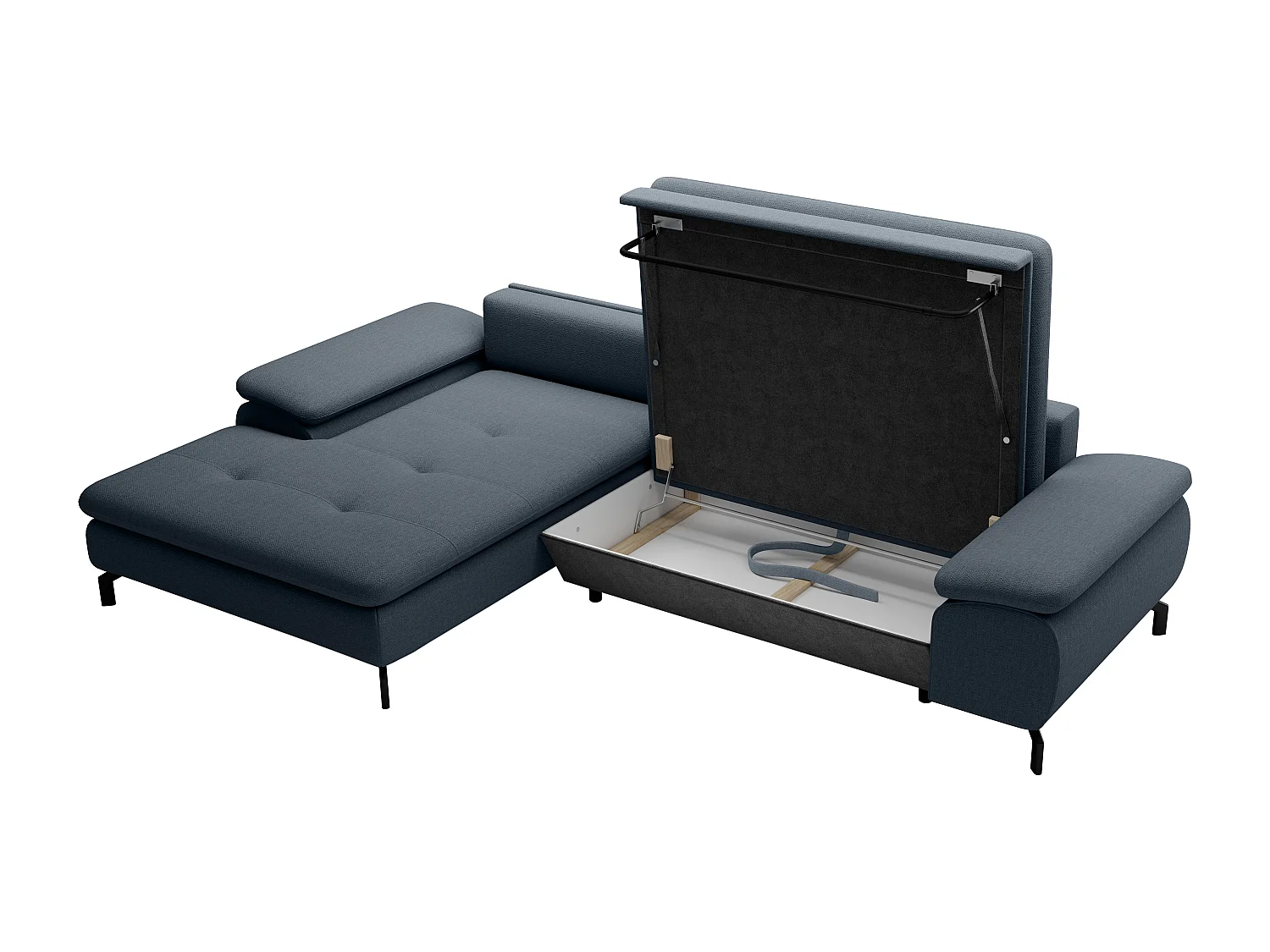 Canapé d'angle gauche convertible en tissu texturé bleu ARCHIBALD