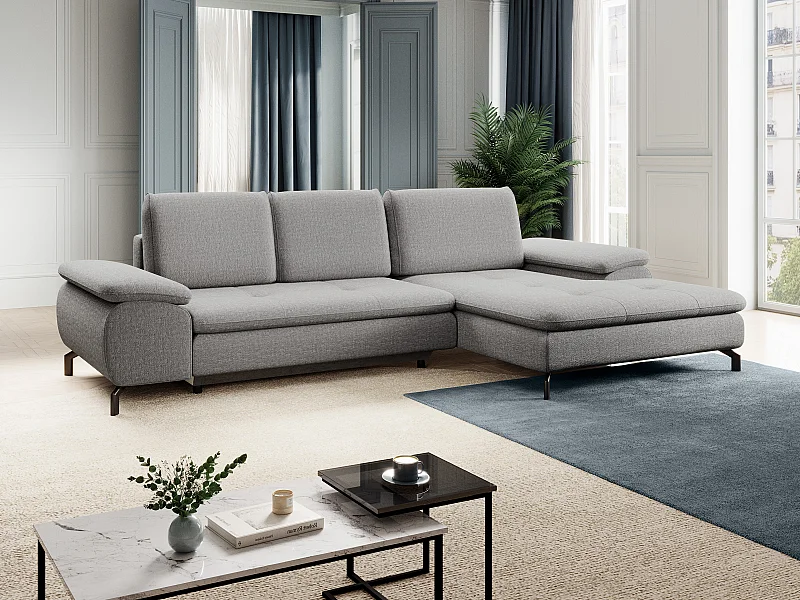 Ecksofa mit Schlaffunktion - Ecke rechts - Strukturstoff - Grau - ARCHIBALD