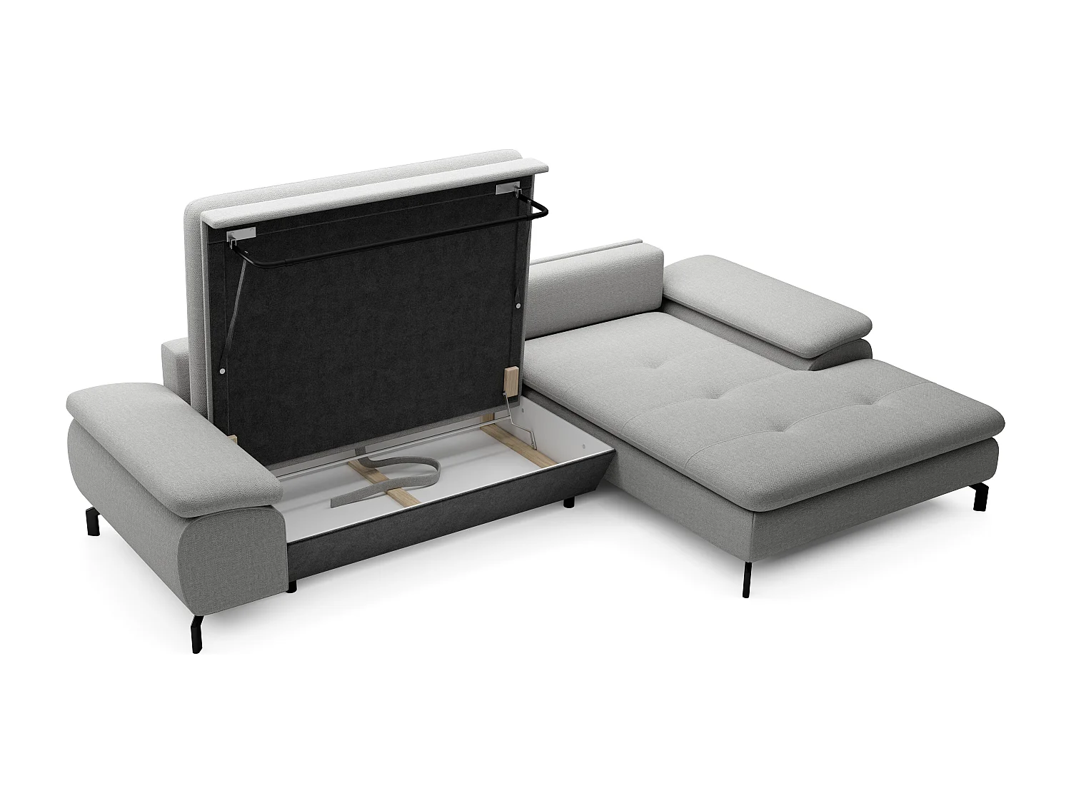 Canapé d'angle droit convertible en tissu texturé gris ARCHIBALD