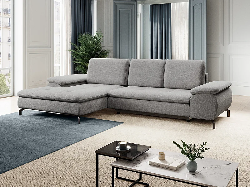 Ecksofa mit Schlaffunktion - Ecke links - Strukturstoff - Grau - ARCHIBALD