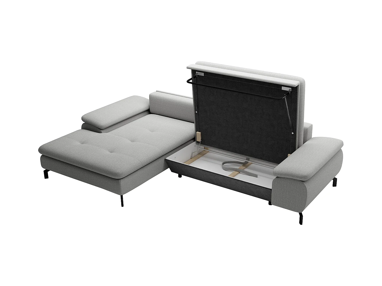 Hoekslaapbank met hoek links van grijze stof met textuur ARCHIBALD