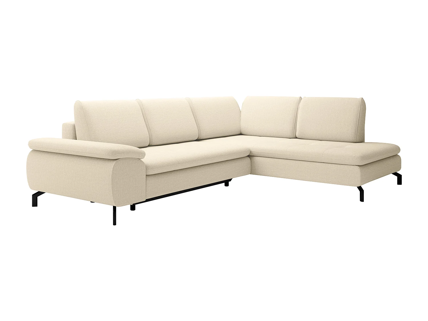 Stor højrehenvendt beigefarvet sofa med højrehåndsfløj og sovefunktion i textureret stof ARCHIBALD