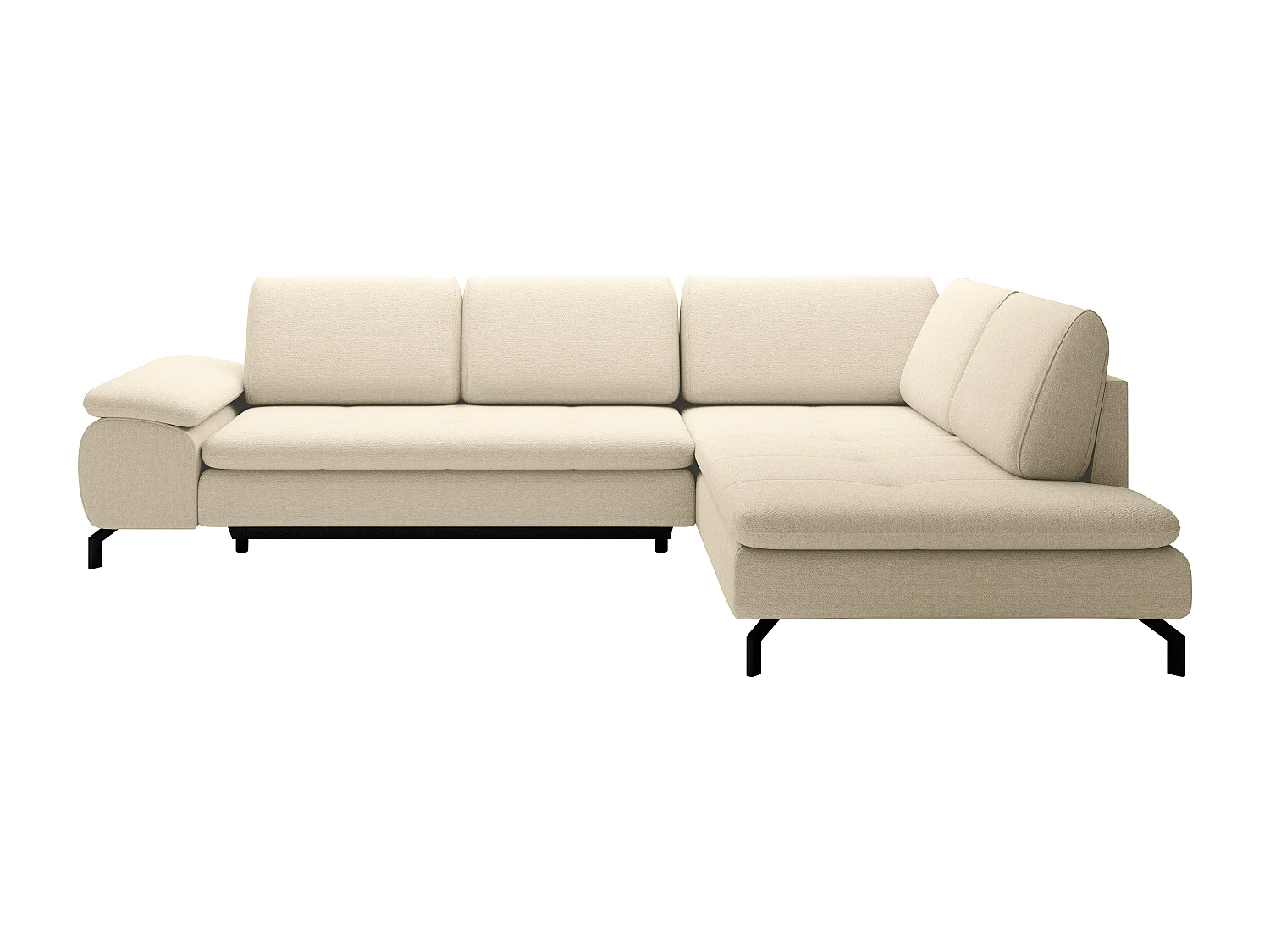 Stor højrehenvendt beigefarvet sofa med højrehåndsfløj og sovefunktion i textureret stof ARCHIBALD