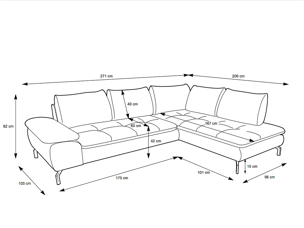 Stor højrehenvendt beigefarvet sofa med højrehåndsfløj og sovefunktion i textureret stof ARCHIBALD
