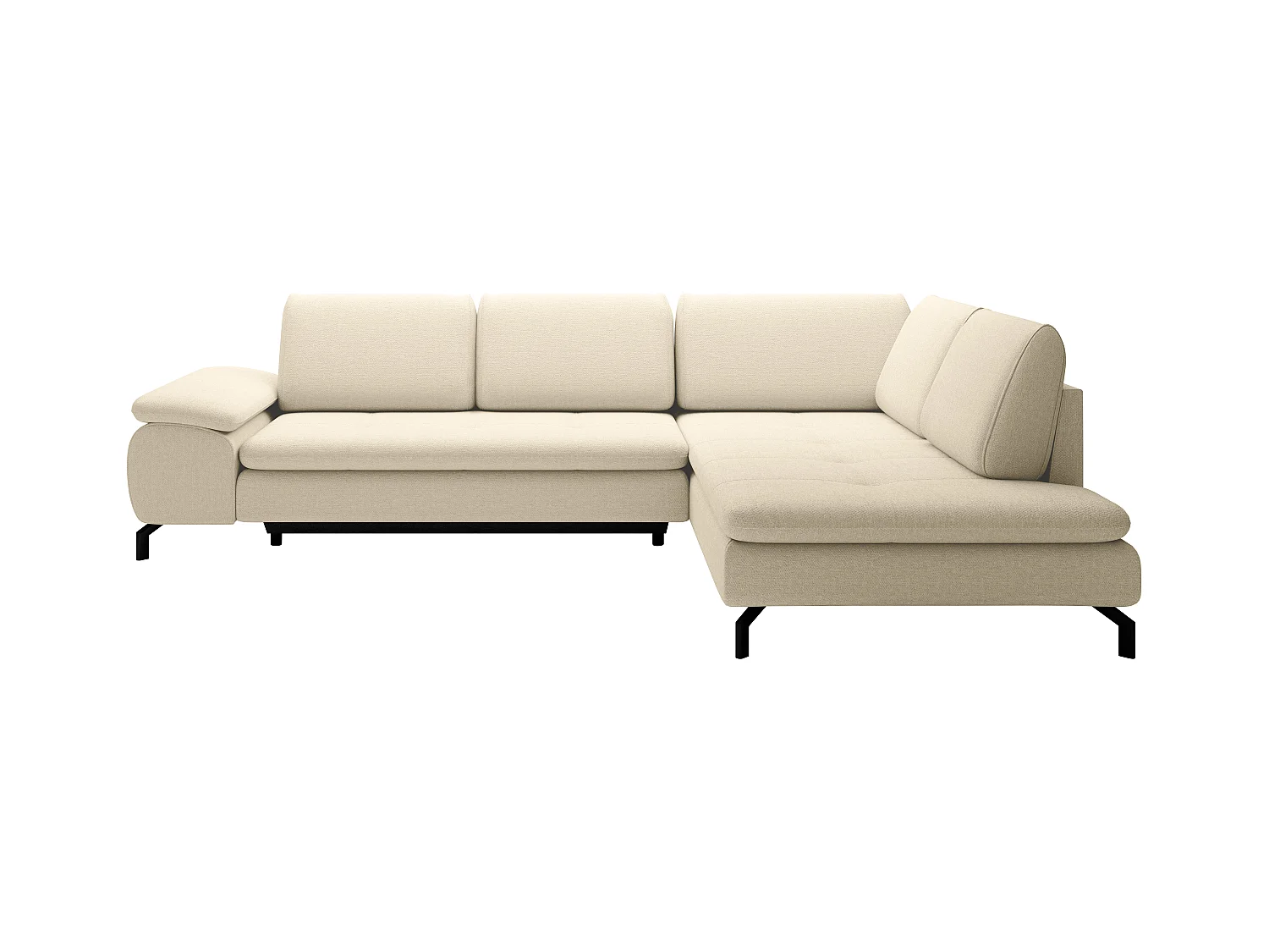 Grand canapé d'angle droit convertible en tissu texturé beige ARCHIBALD