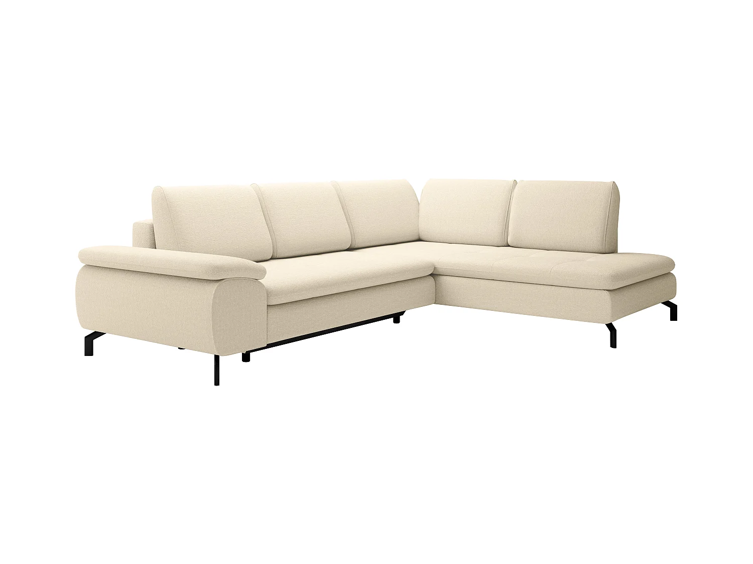 Grand canapé d'angle droit convertible en tissu texturé beige ARCHIBALD