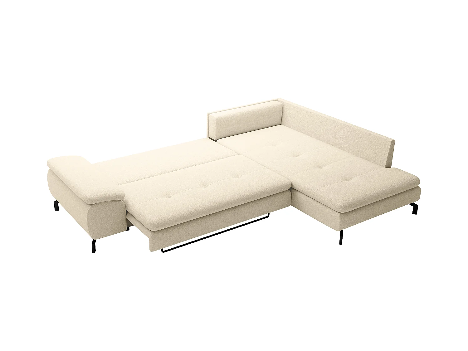 Grand canapé d'angle droit convertible en tissu texturé beige ARCHIBALD