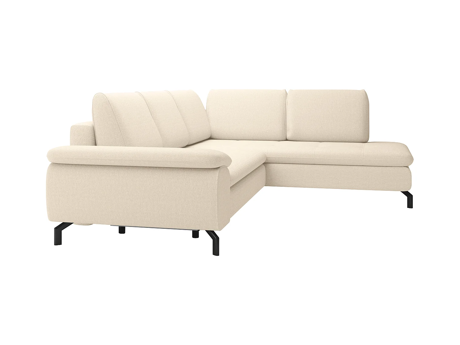 Grand canapé d'angle droit convertible en tissu texturé beige ARCHIBALD