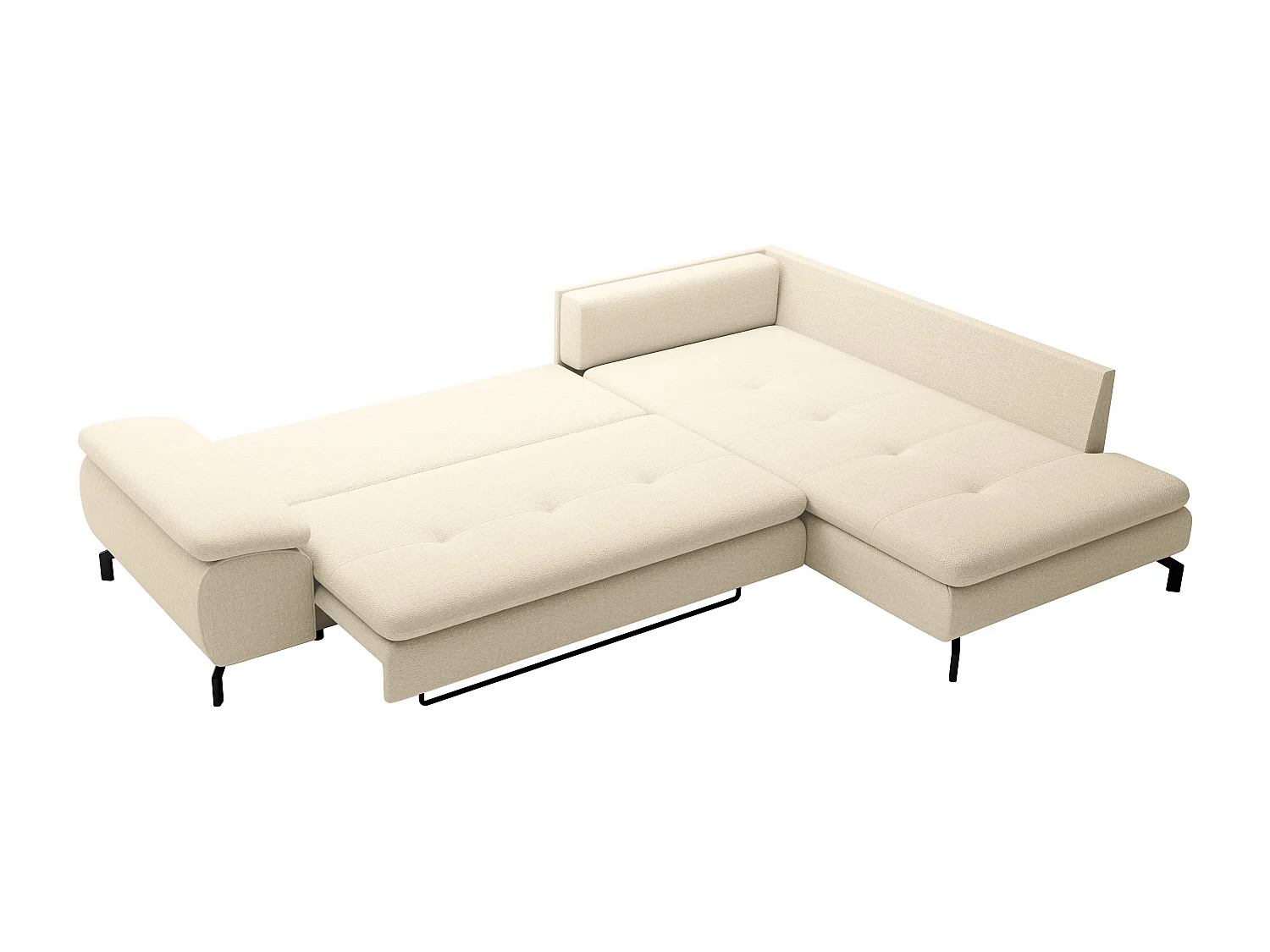 Grand canapé d'angle droit convertible en tissu texturé beige ARCHIBALD