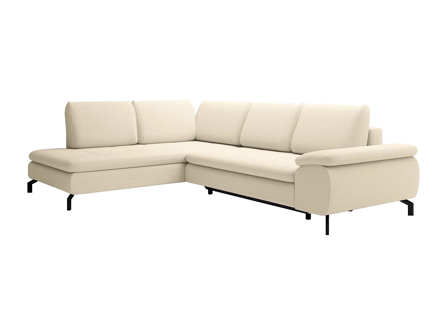 Grand canapé d'angle gauche convertible en tissu texturé beige ARCHIBALD