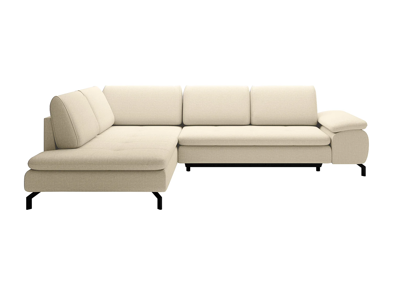 Grand canapé d'angle gauche convertible en tissu texturé beige ARCHIBALD