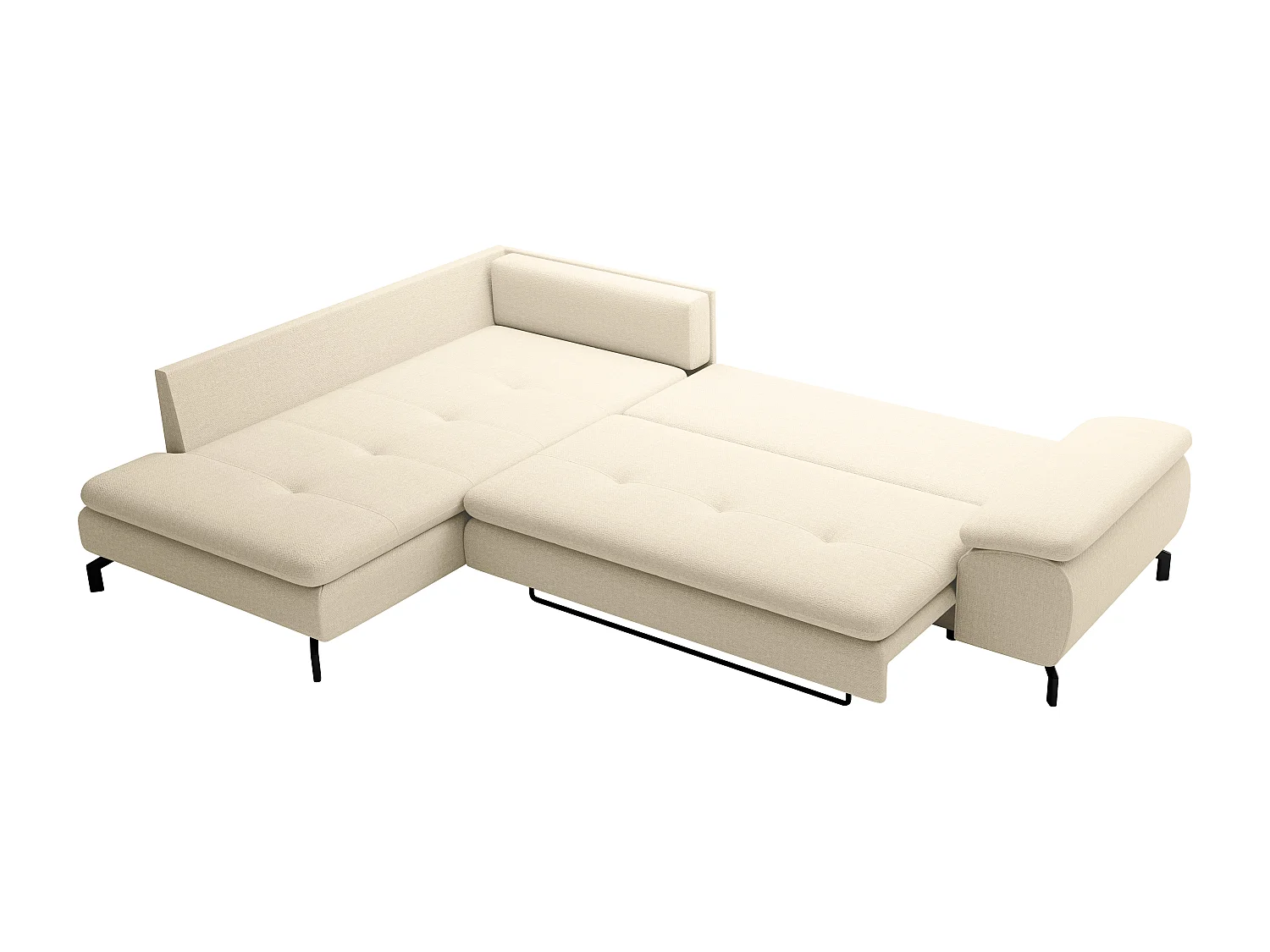 Grand canapé d'angle gauche convertible en tissu texturé beige ARCHIBALD