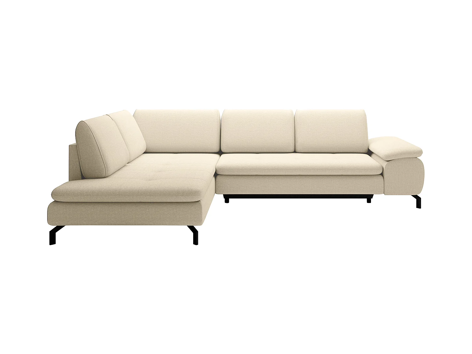 Grand canapé d'angle gauche convertible en tissu texturé beige ARCHIBALD