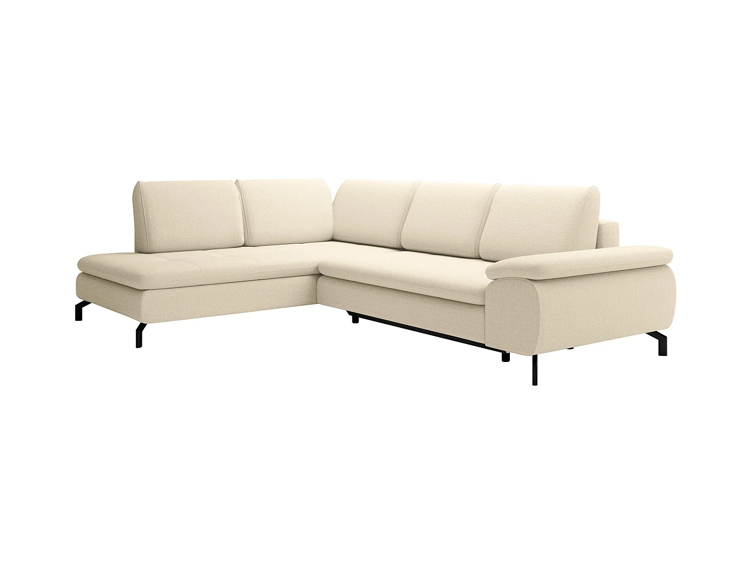 Grand canapé d'angle gauche convertible en tissu texturé beige ARCHIBALD