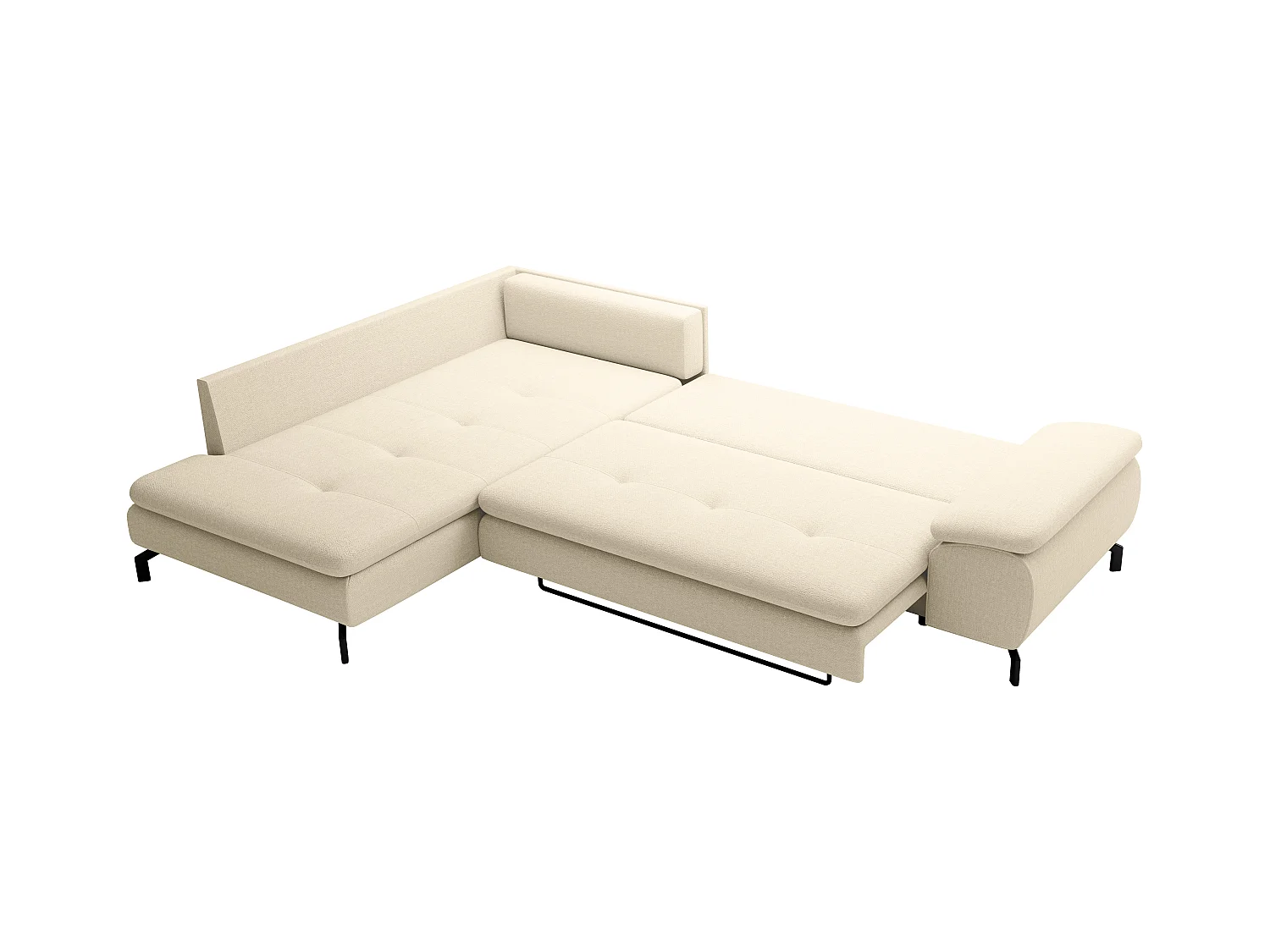 Grand canapé d'angle gauche convertible en tissu texturé beige ARCHIBALD