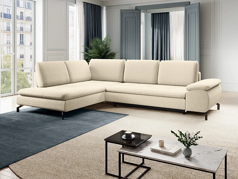 Grande divano letto letto angolo a sinistra in Tessuto testurizzato Beige - ARCHIBALD