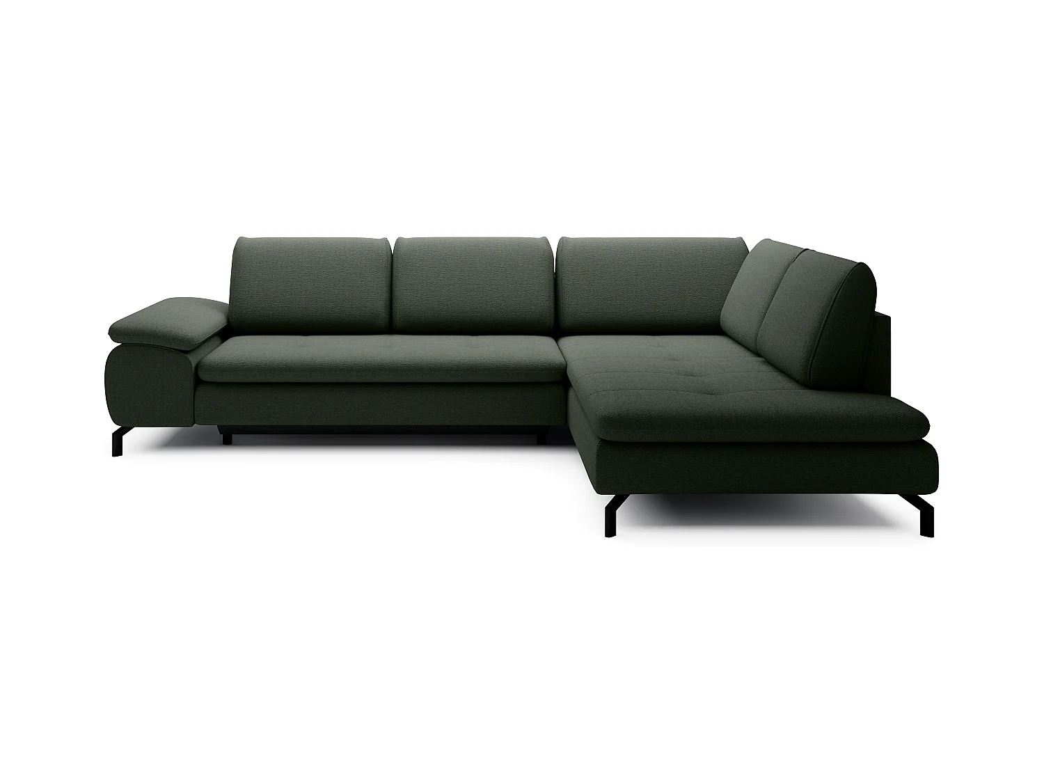 Grand canapé d'angle droit convertible en tissu texturé vert ARCHIBALD