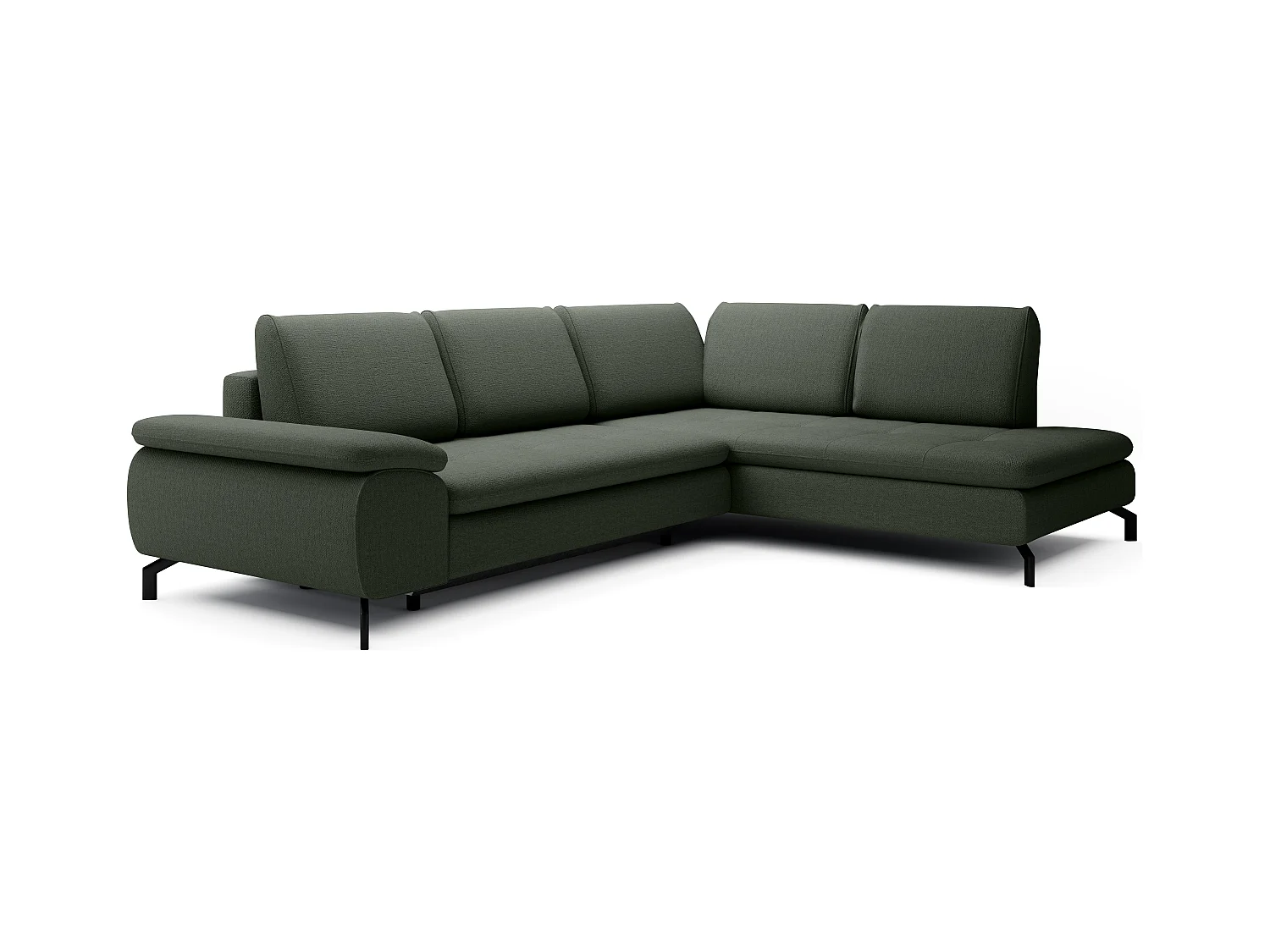 Grand canapé d'angle droit convertible en tissu texturé vert ARCHIBALD