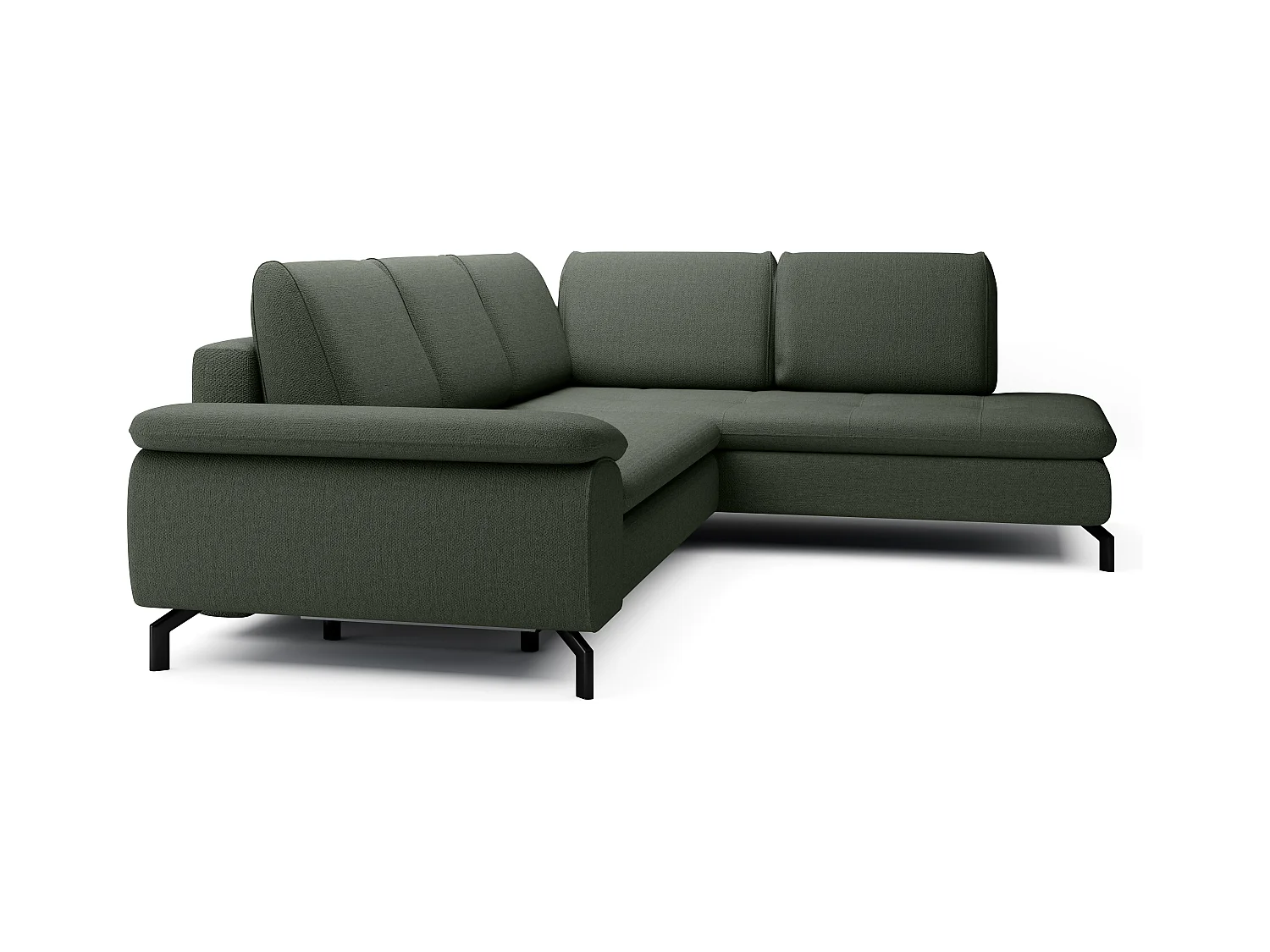 Grand canapé d'angle droit convertible en tissu texturé vert ARCHIBALD