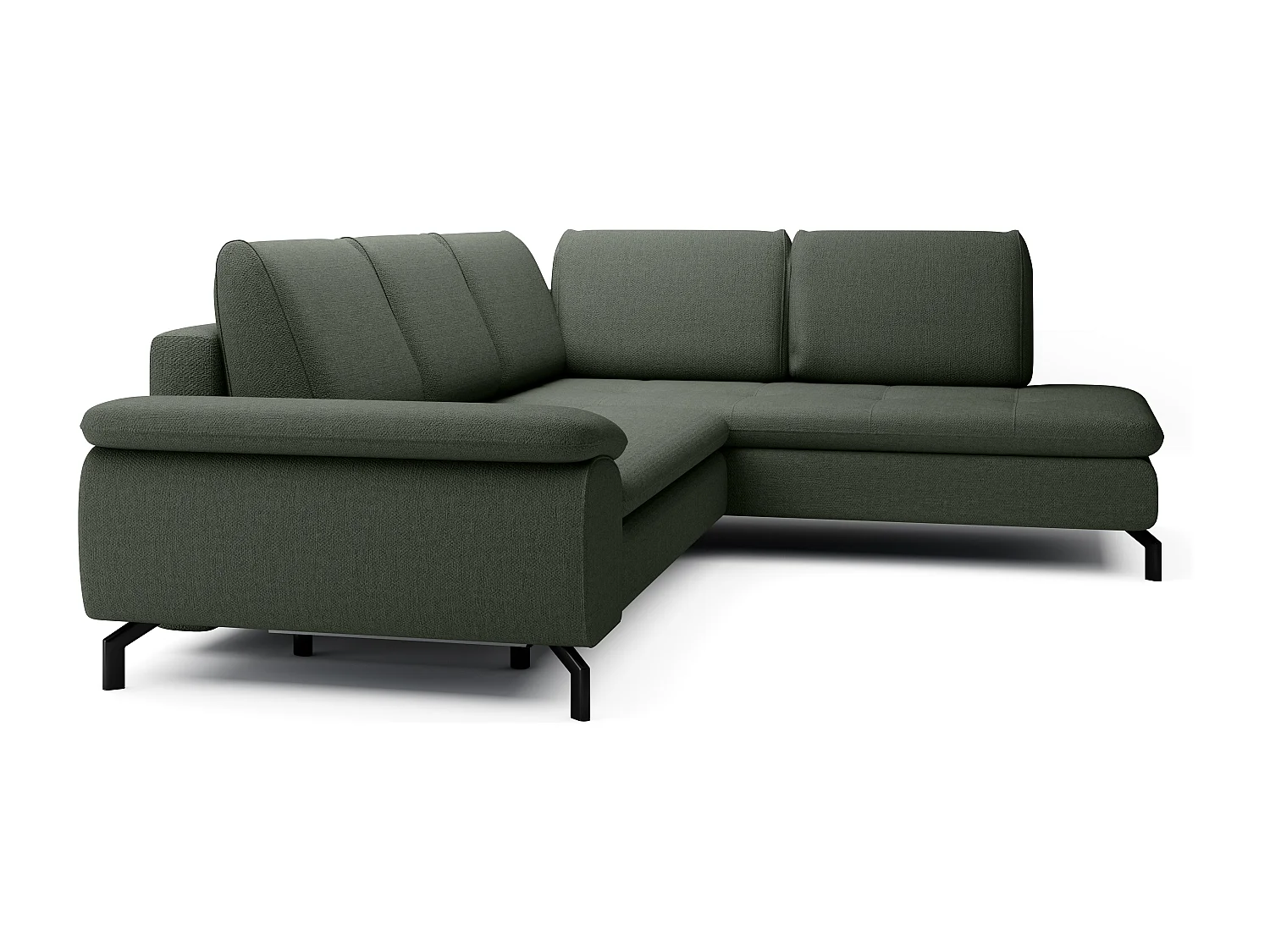 Grand canapé d'angle droit convertible en tissu texturé vert ARCHIBALD