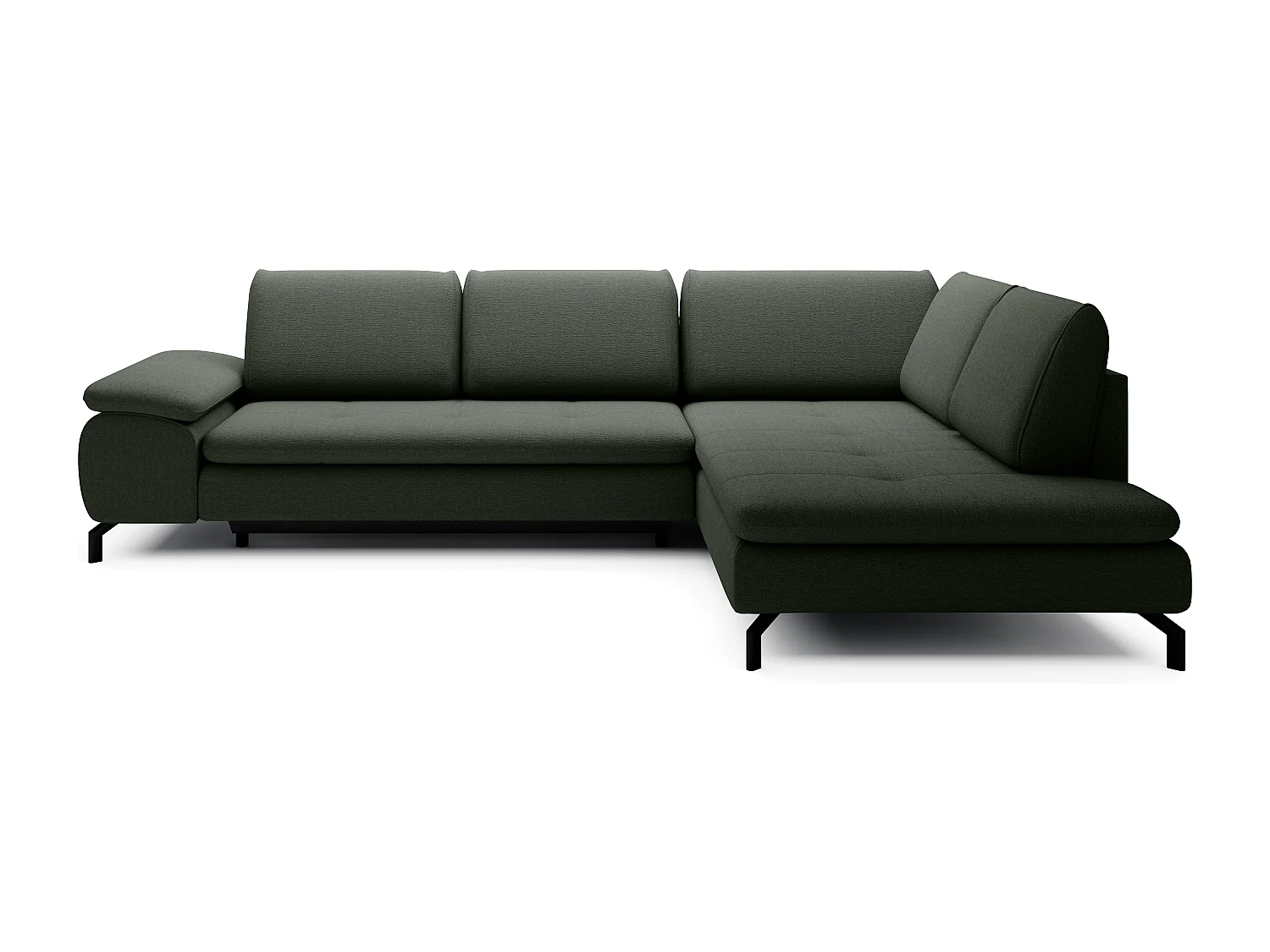 Grand canapé d'angle droit convertible en tissu texturé vert ARCHIBALD