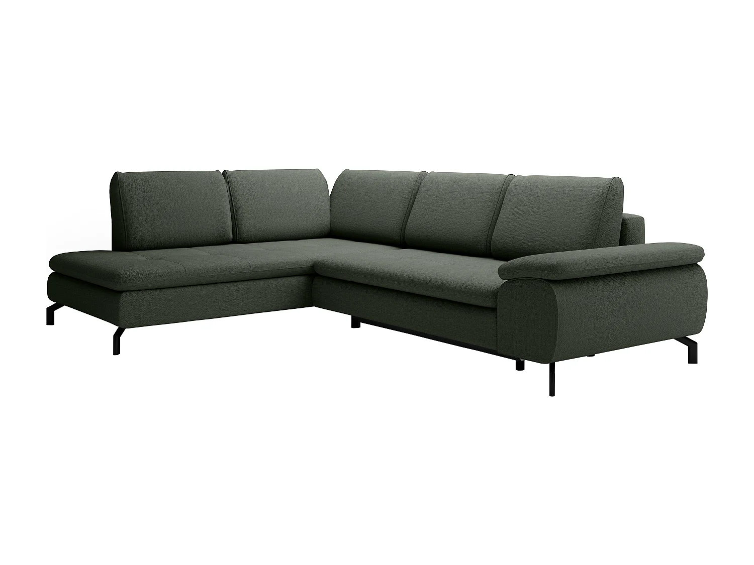 Grand canapé d'angle gauche convertible en tissu texturé vert ARCHIBALD