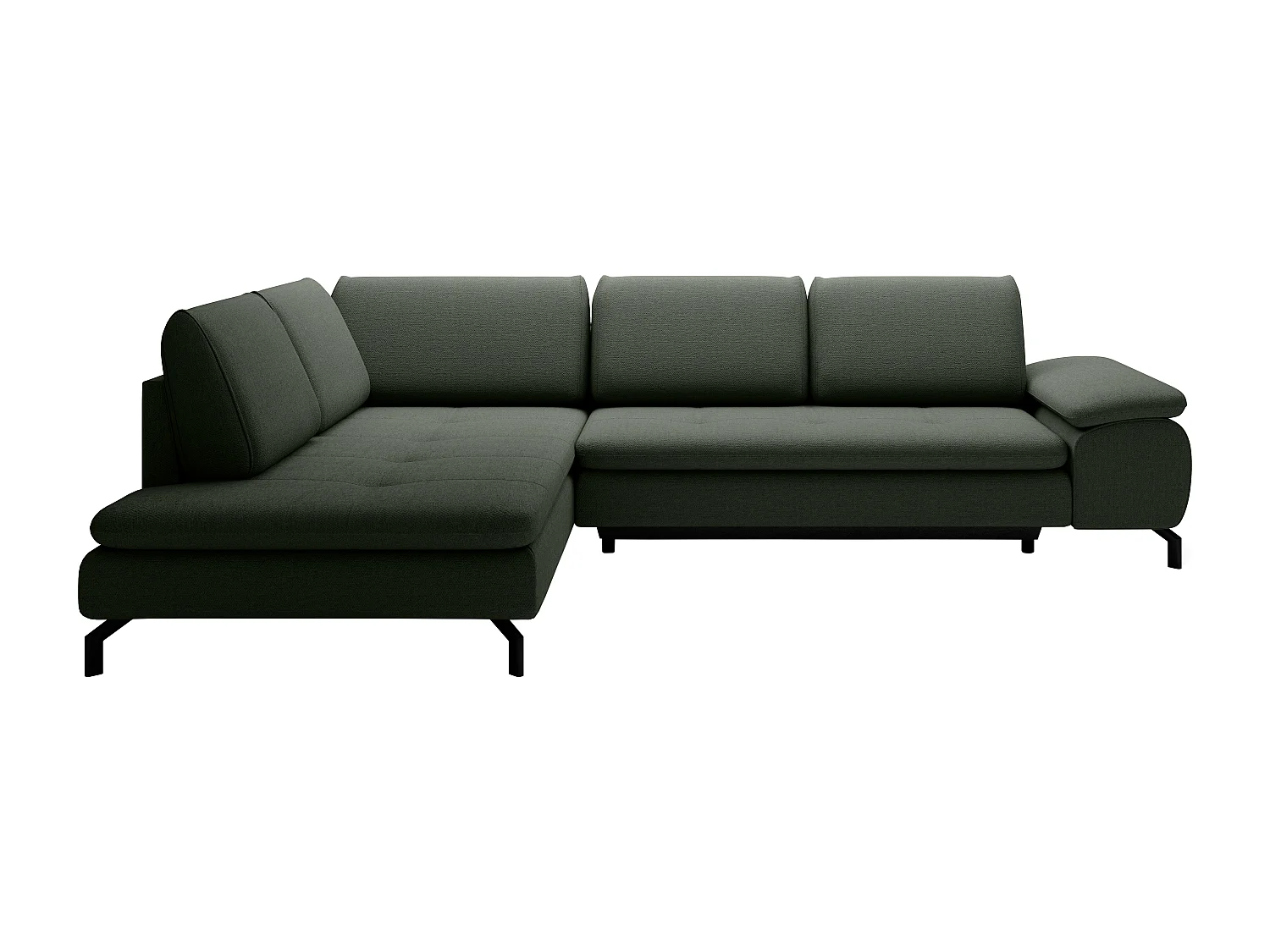 Grand canapé d'angle gauche convertible en tissu texturé vert ARCHIBALD