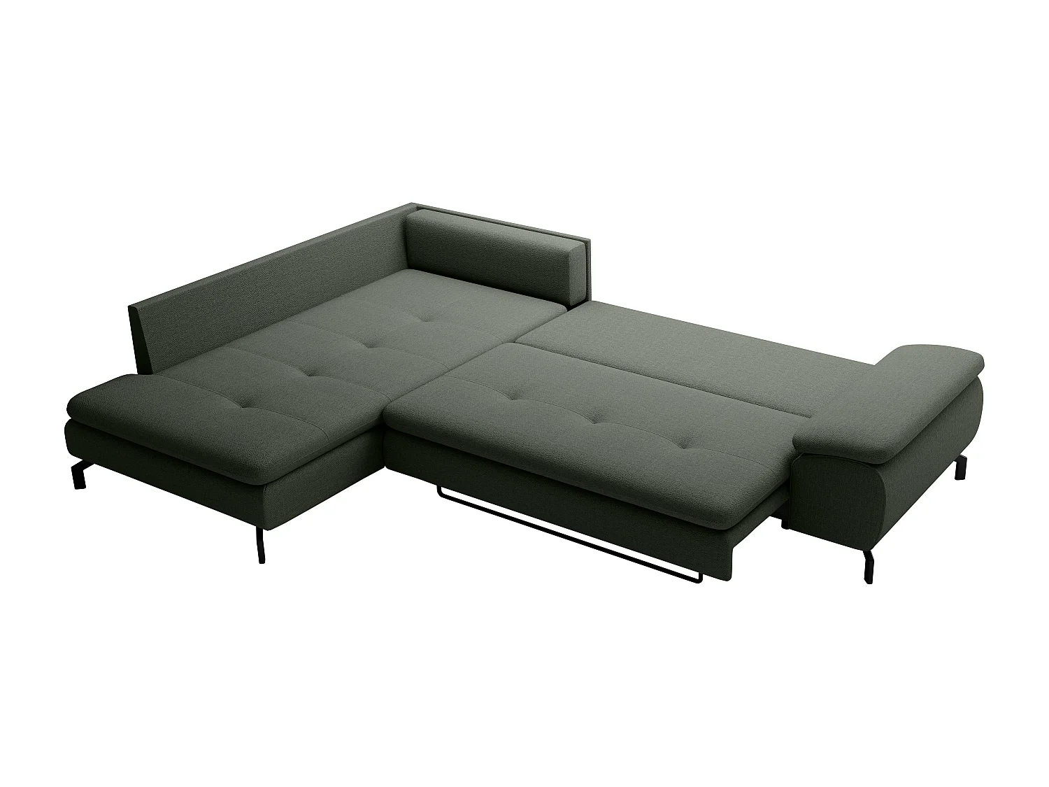 Grand canapé d'angle gauche convertible en tissu texturé vert ARCHIBALD