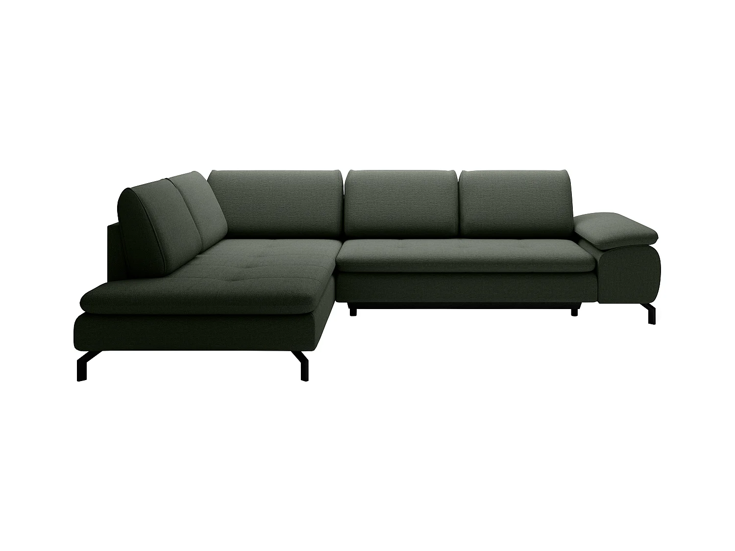Grote hoekslaapbank met hoek links van groene stof met textuur ARCHIBALD
