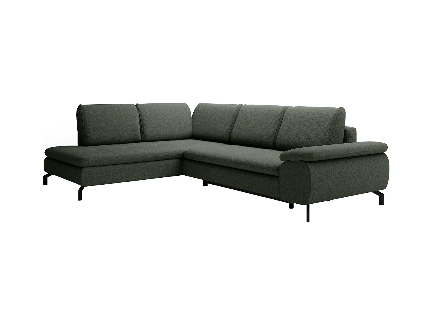 Grote hoekslaapbank met hoek links van groene stof met textuur ARCHIBALD