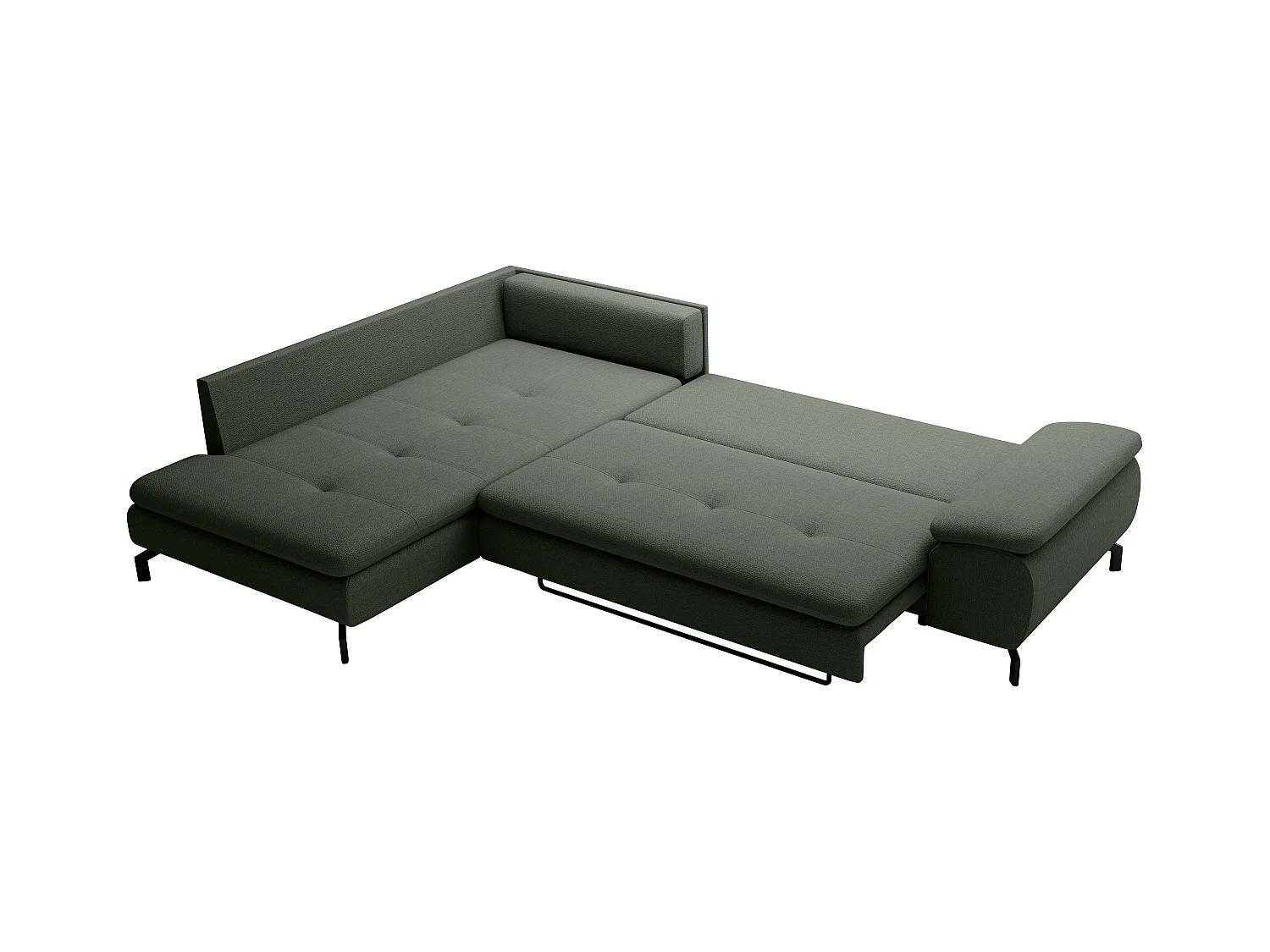 Grote hoekslaapbank met hoek links van groene stof met textuur ARCHIBALD