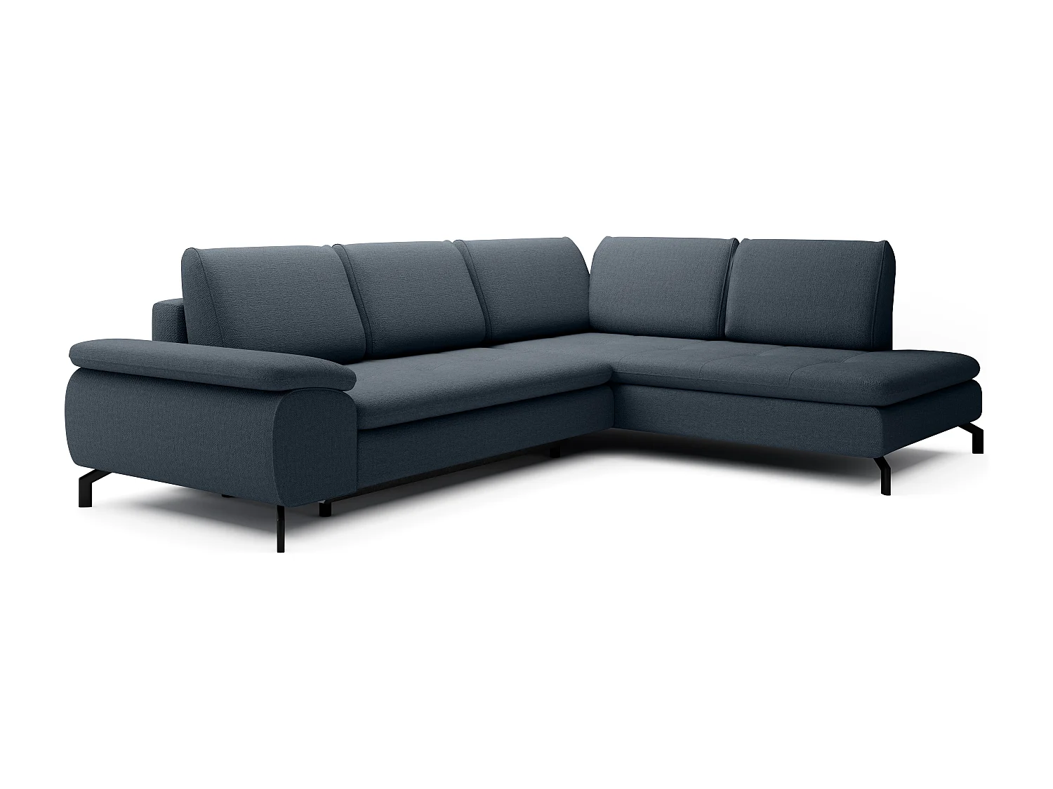 Grand canapé d'angle droit convertible en tissu texturé bleu ARCHIBALD