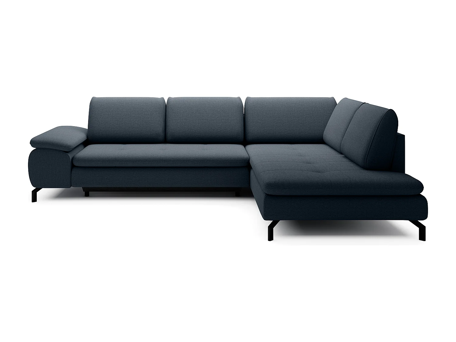 Grand canapé d'angle droit convertible en tissu texturé bleu ARCHIBALD