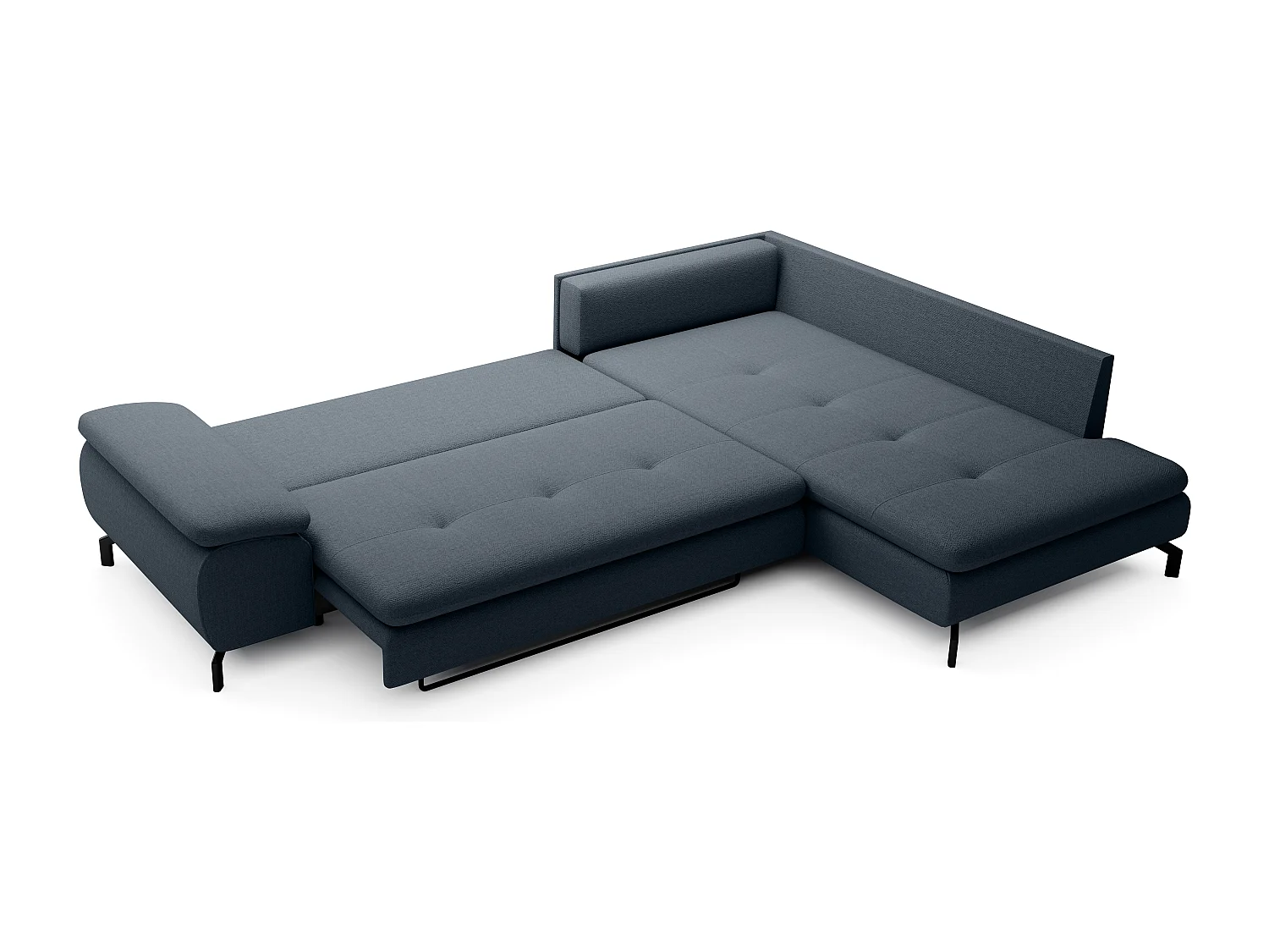 Grand canapé d'angle droit convertible en tissu texturé bleu ARCHIBALD