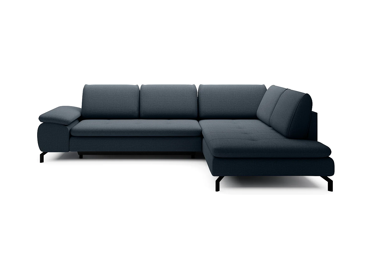 Grand canapé d'angle droit convertible en tissu texturé bleu ARCHIBALD