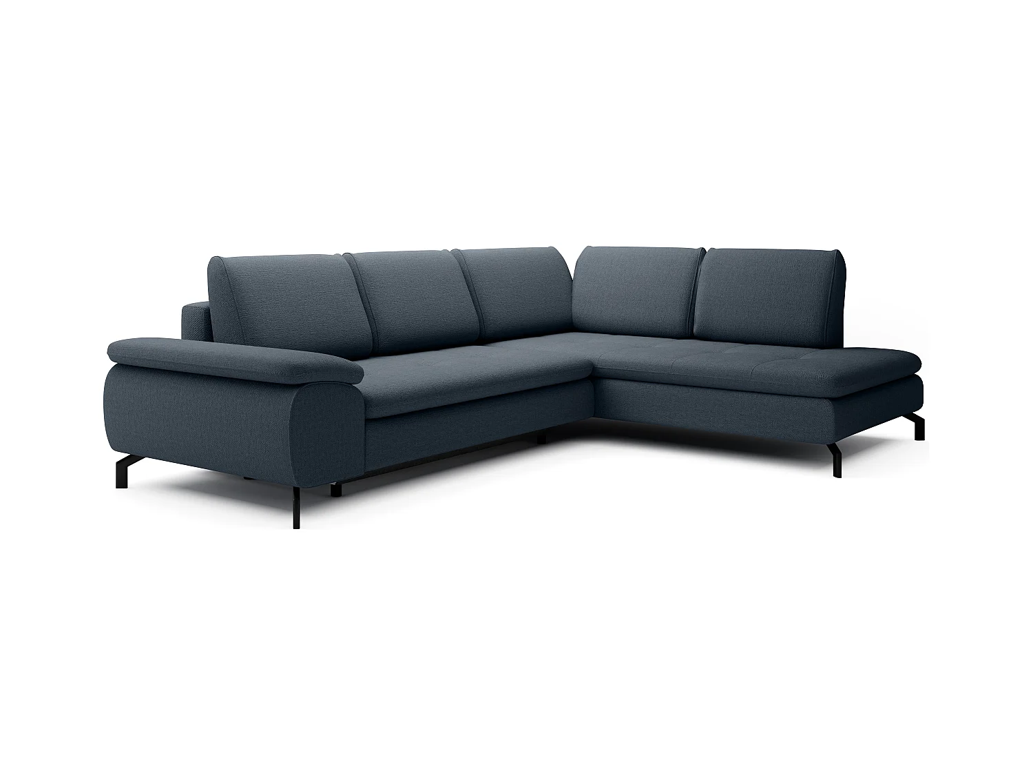Grand canapé d'angle droit convertible en tissu texturé bleu ARCHIBALD
