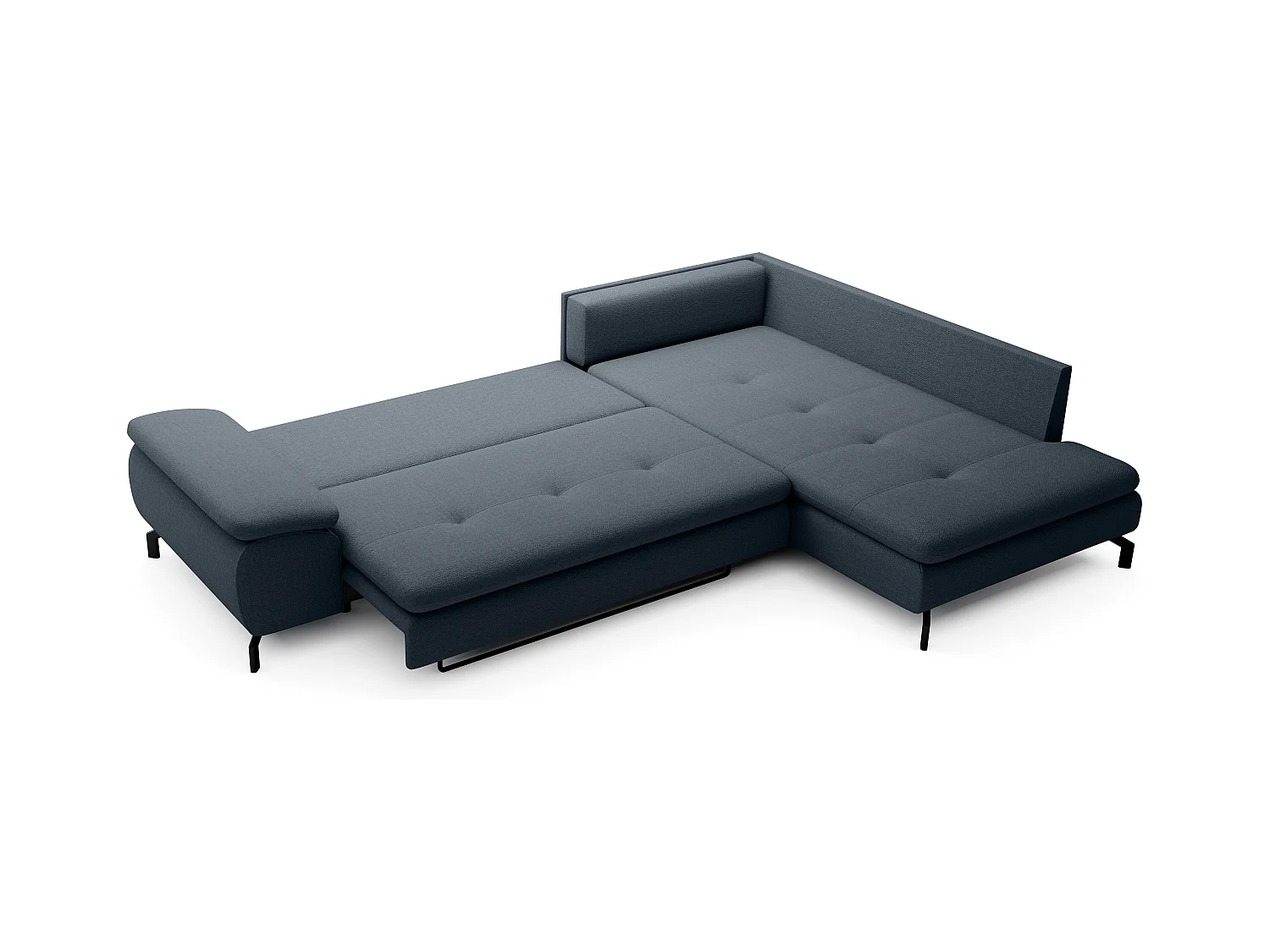 Grand canapé d'angle droit convertible en tissu texturé bleu ARCHIBALD