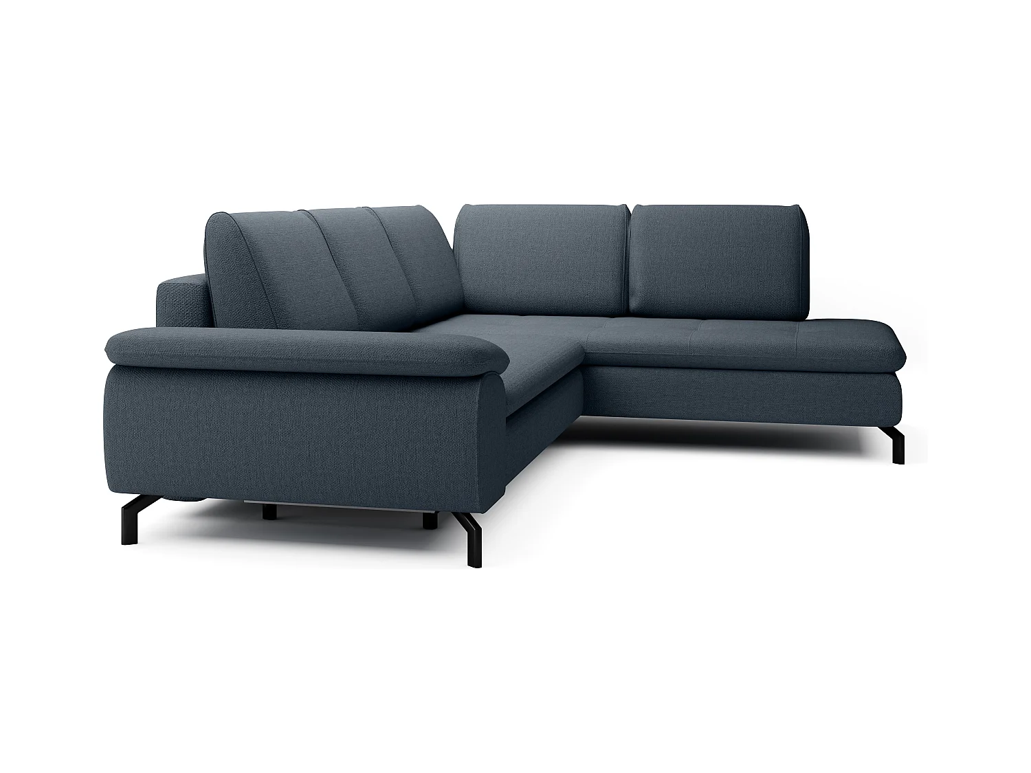 Grand canapé d'angle droit convertible en tissu texturé bleu ARCHIBALD