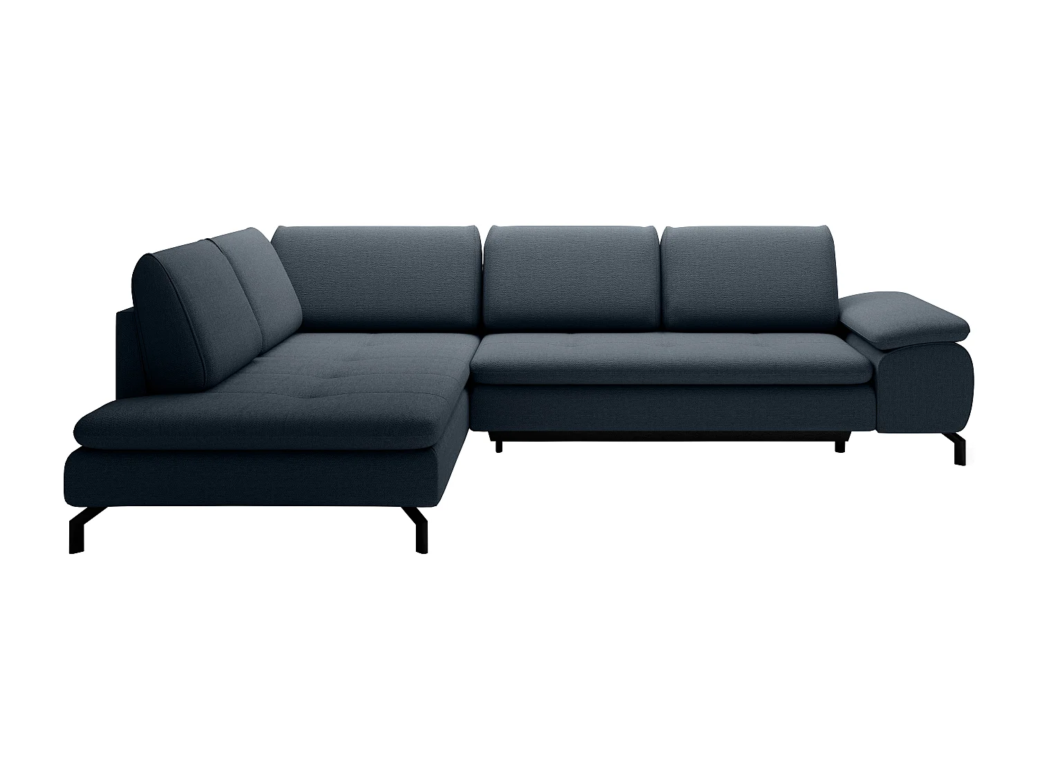 Grand canapé d'angle gauche convertible en tissu texturé bleu ARCHIBALD