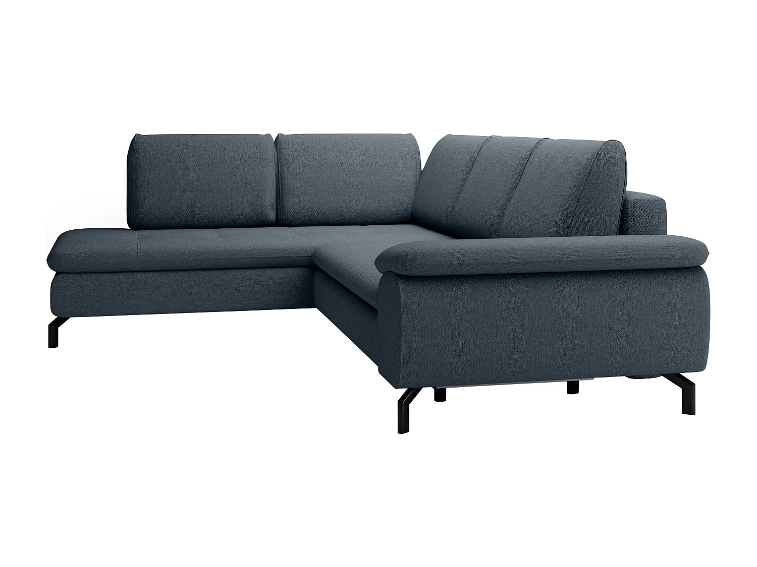 Grand canapé d'angle gauche convertible en tissu texturé bleu ARCHIBALD