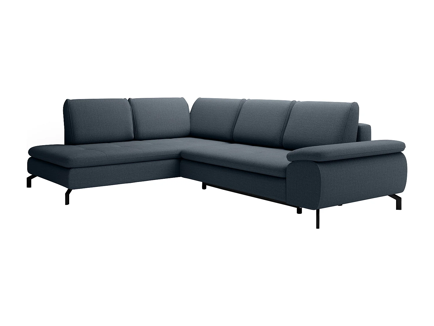 Großes Ecksofa mit Schlaffunktion - Ecke links - Strukturstoff - Blau - ARCHIBALD