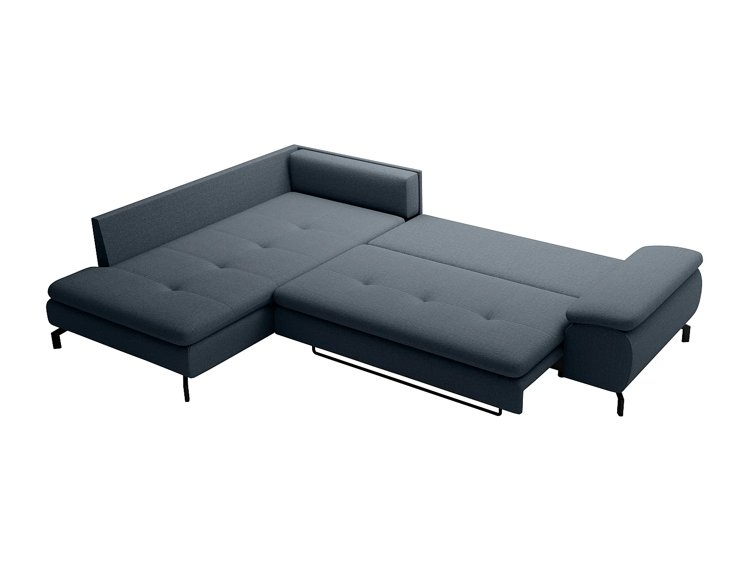 Großes Ecksofa mit Schlaffunktion - Ecke links - Strukturstoff - Blau - ARCHIBALD