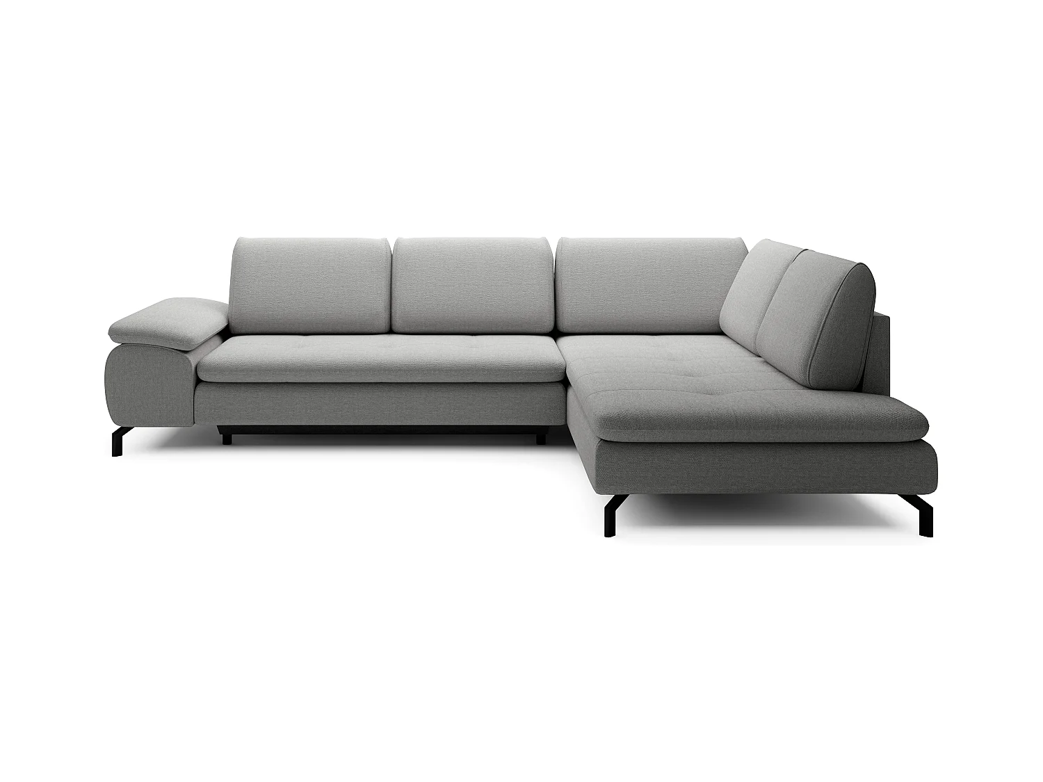 Grand canapé d'angle droit convertible en tissu texturé gris ARCHIBALD