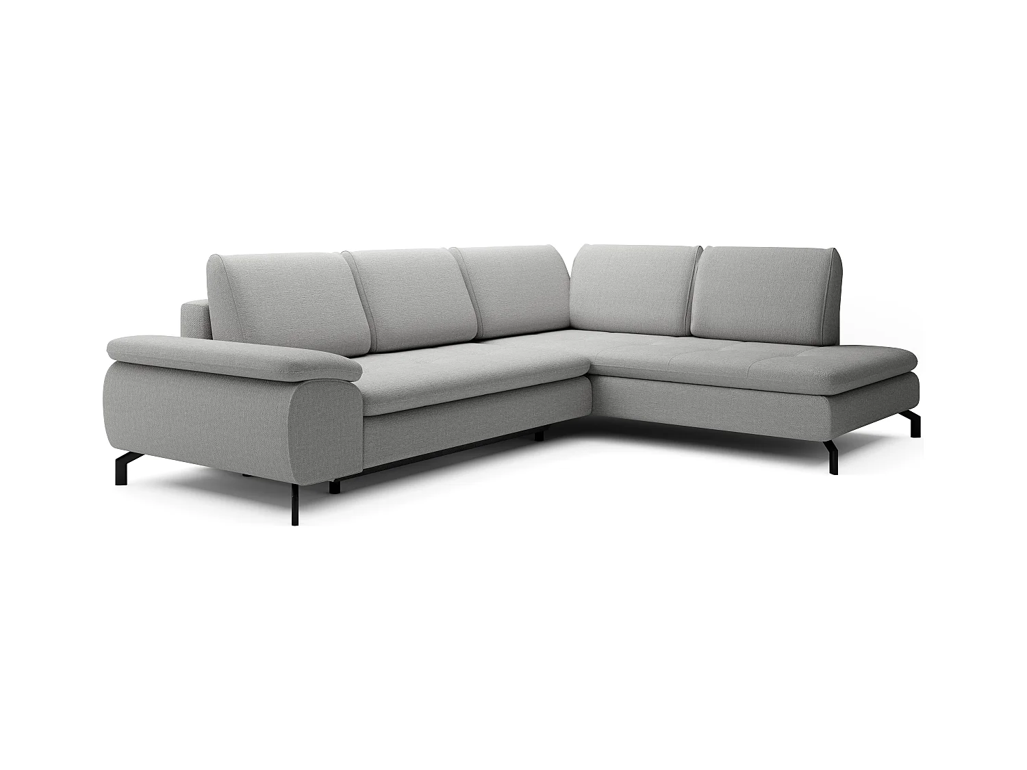 Grand canapé d'angle droit convertible en tissu texturé gris ARCHIBALD