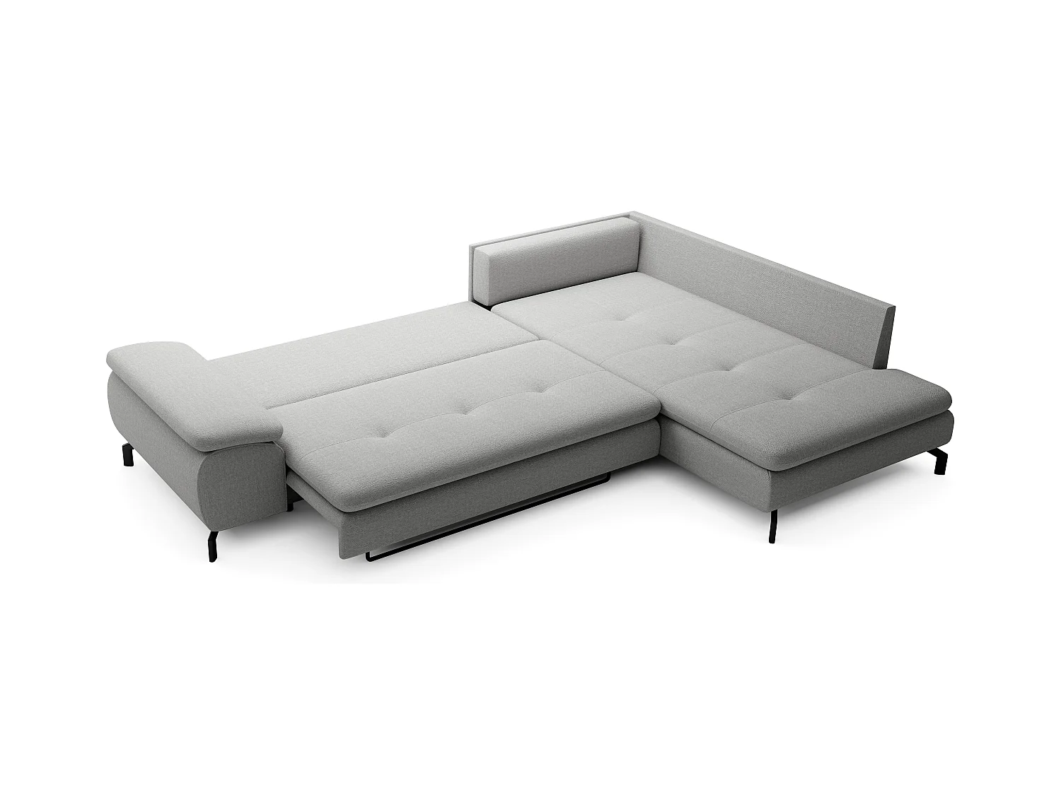 Grand canapé d'angle droit convertible en tissu texturé gris ARCHIBALD