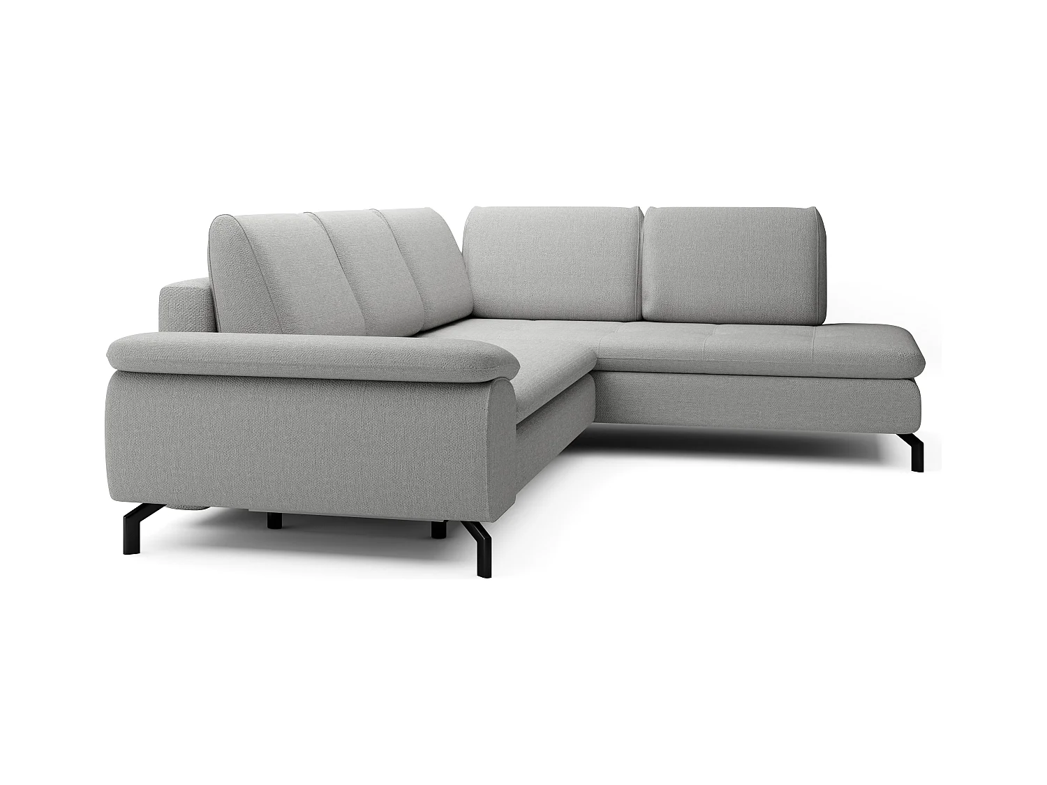 Grand canapé d'angle droit convertible en tissu texturé gris ARCHIBALD