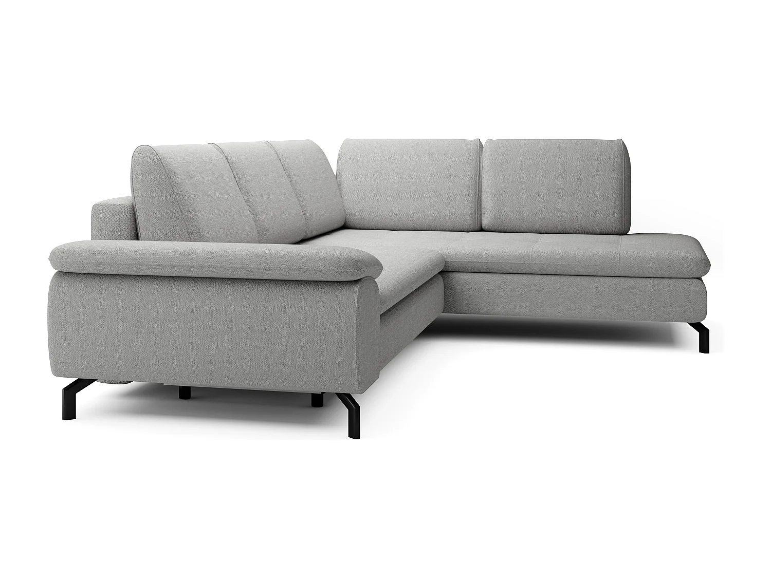 Grote hoekslaapbank met hoek rechts van grijze stof met textuur ARCHIBALD